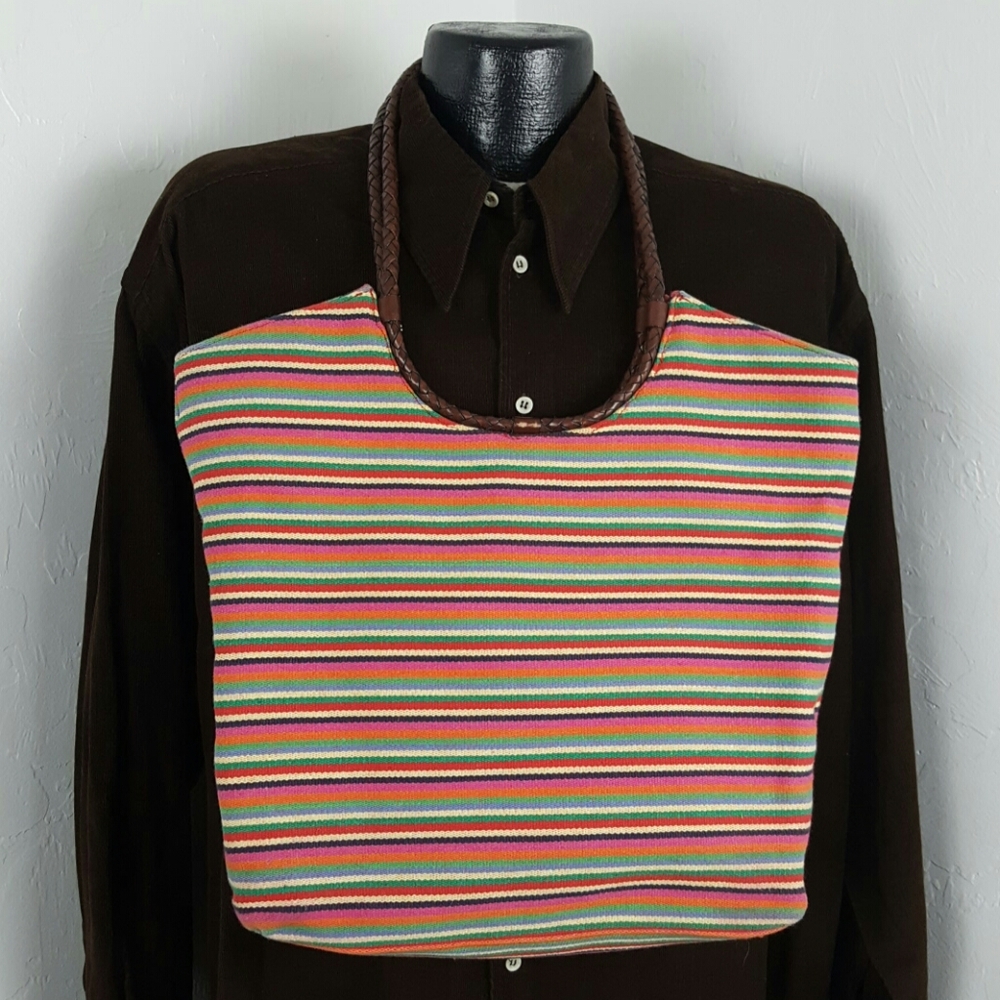 Fossil Hobo canvas leather purse stripes bag Y2K